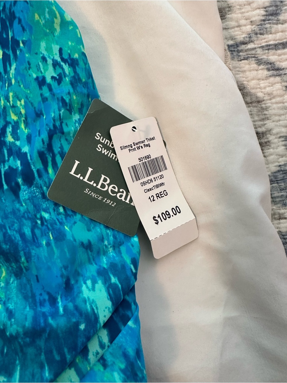 L.L. Bean Turquoise and Teal Patterned One-Piece Swimsuit - Picture 6 of 15
